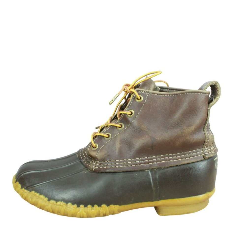 Vintage LL Bean Dark Brown Leather Unlined Hunting Ankle Duck Boots Size 9 M